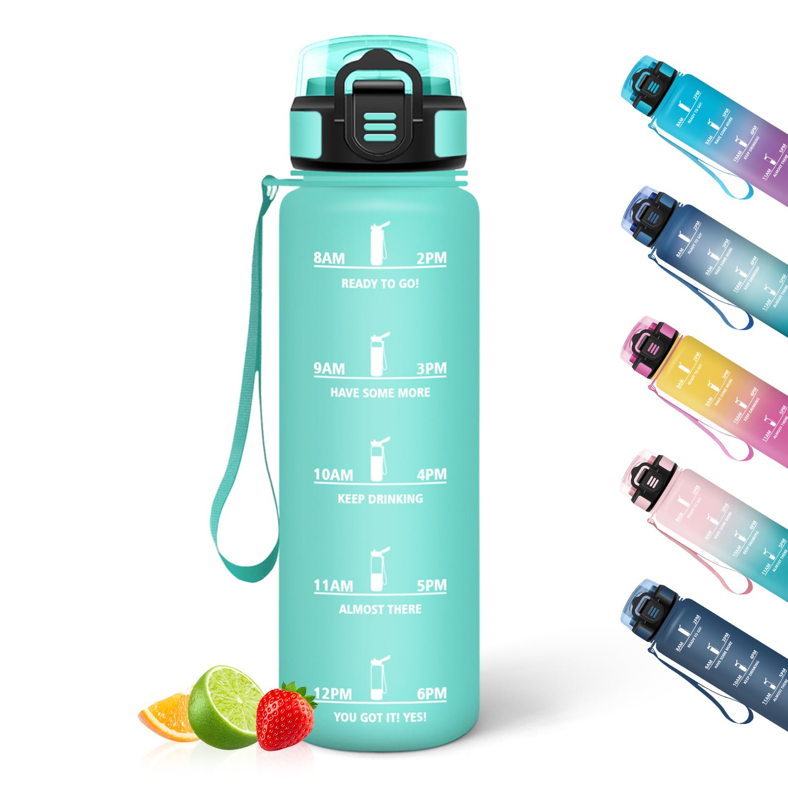 HoneyHolly Water Bottle, 500ML, Leakproof Water Bottles, Reusable Gym Water Bottle, with Time Marker, Bottle for Running, Cycling, Working, Going to School