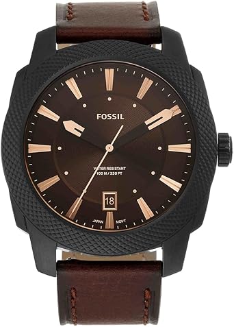 FOSSIL Machine Watch for Men, Quartz Three Hand Date Movement with Stainless Steel or Leather Strap