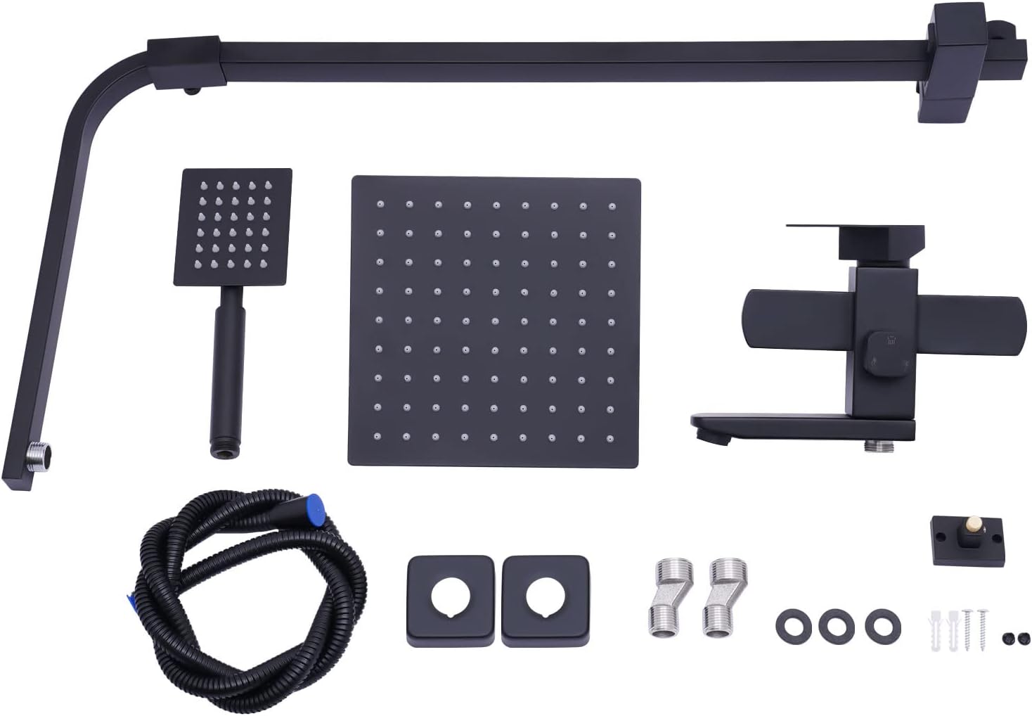 Rain Shower System with 7.87" x 7.87" Square Overhead Shower & Handheld Head, 31"-43" Height Adjustable, Wall Mount, Black