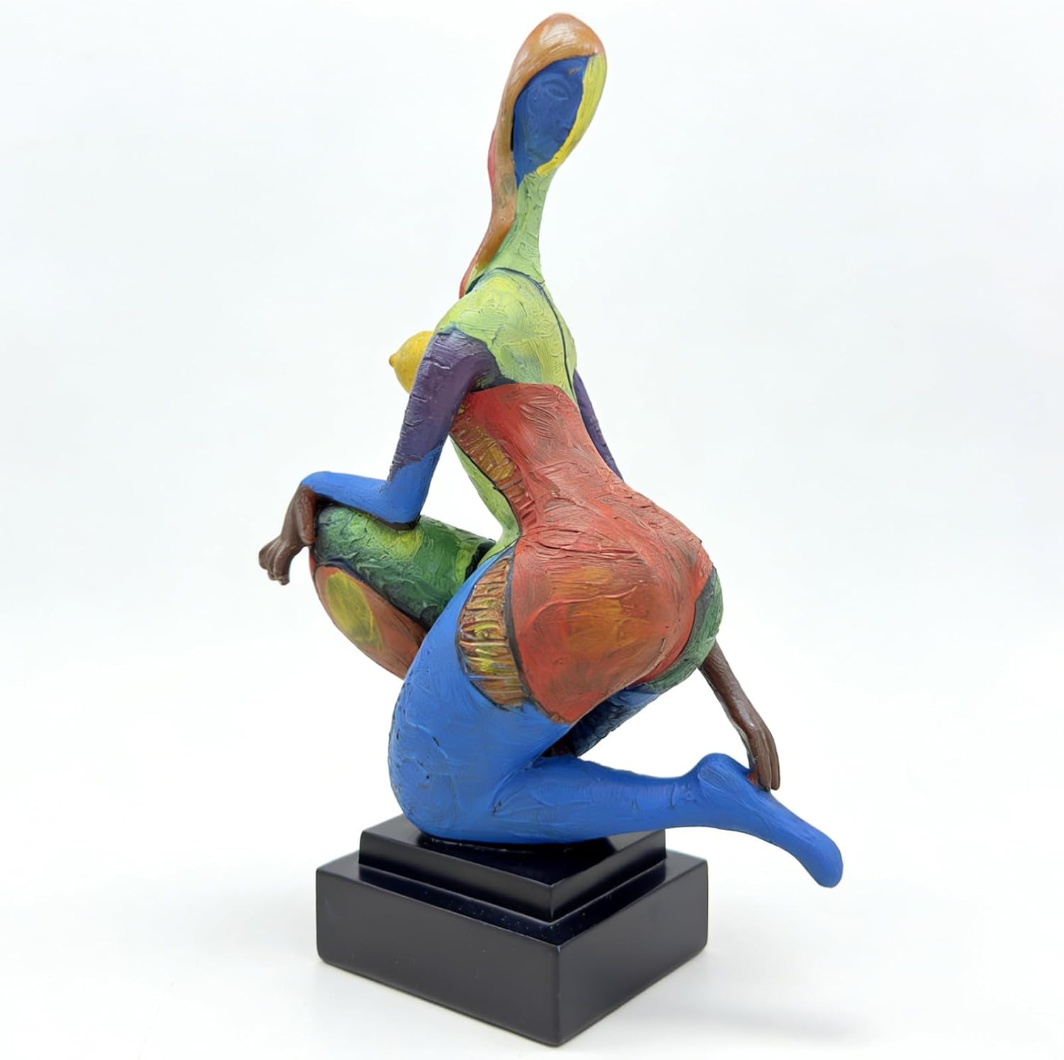 Vibrant Abstract Human Figure Sculpture, 11.89 inch Colorful Modern Art Decor Statue for Home Office Living Room, Hand-Painted Resin Figurine with Black Base, Unique Gift Idea