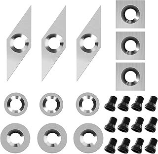 24 Pieces Tungsten Carbide Cutters Inserts Set for Wood Lathe Turning Tools Included 11mm Square with Radius,12mm and 8.9mm Round, 30x10mm Sharp Point Diamond,12 Pieces screws