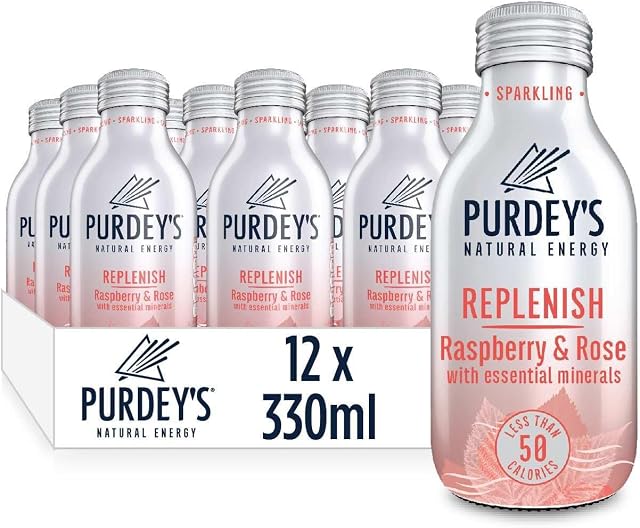 Purdey's Replenish Multivitamin Energy Drink - Raspberry & Rose with Essential Minerals - 12 x 330ml Bottles