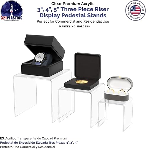 Vista 24 de Marketing Holders Soporte de exhibición elevador acrílico, 7 piezas, 2 pulgadas a 8 pulgadas, plataforma de encimera de plástico transparente