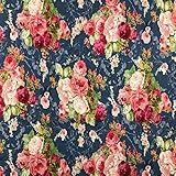 Tejido de Flamenca. Tela para Patchwork. Tela 100% Algodón. Estampado Flores. Tela para mascarillas, Ancho 1,50Mtrs. 1 Mtr. (Flores Fondo Azul de Lunares)