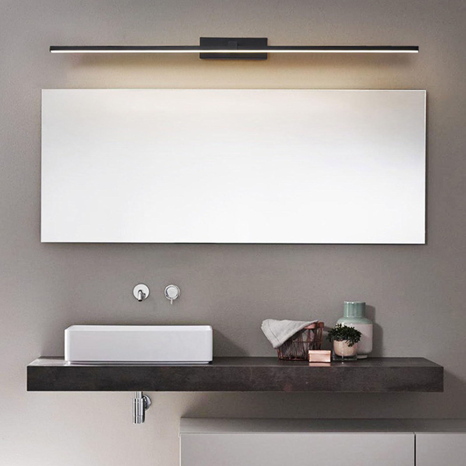 Innen Spiegellampen für Das Bad Wasserdicht Wandbeleuchtung Metall Moderne LED Wandleuchte Rechteck Aluminium Hintergrund Wandlampe FüR Schrank Badezimmer Leseleuchte (Schwarz + Warmes Licht,100cm)