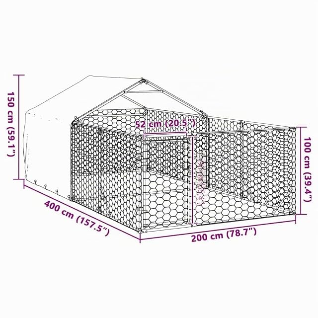 Foto 3 de 7 de vidaXL Caseta Perros Exterior con Corral 4x2x1,5 m Acero galvanizado