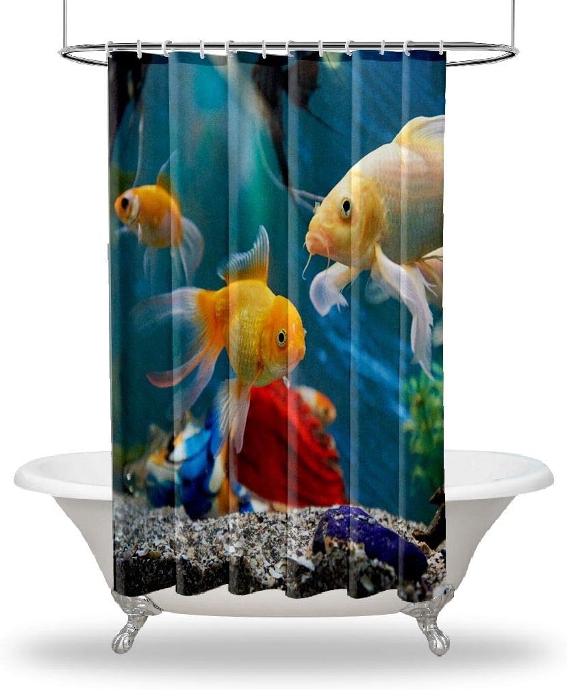 Luowenji Tenda da Doccia Pesce Rosso Tenda Doccia Antimuffa 120x180 cm, Tenda per Vasca da Bagno 3D Animale Tende da Doccia Tessuto Impermeabile Tenda per Doccia con Ganci 2892D