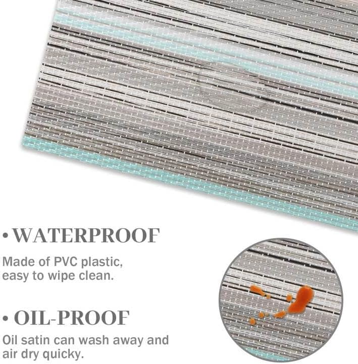 Placemats Sets of 6 for Dining Table - Rustic Placemat Woven Vinyl PVC with Green Farmhouse Strip, Non-Slip Washable Placemats Heat Resistant Kitchen Table Mats for Home Restaurant Cafe Pub (6, Green)