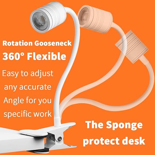 Miniatura 4 de EAGLOD Luz LED de 3 brillos con abrazadera, lámpara LED portátil de clip, clip USB en la lámpara de escritorio, luz de lectura nocturna de cuello de