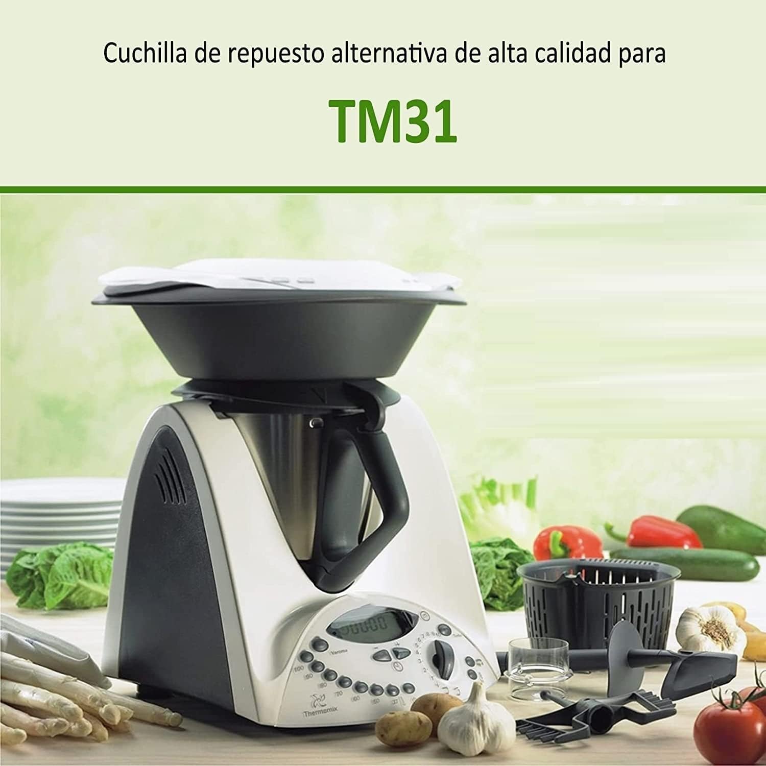 CHEFZOCO Cuchilla Compatible con Vorwerk Thermomix TM31, Cuchilla Robot de Cocina Vorwerk Thermomix TM31, Repuesto Vorwerk Thermomix TM21, Código Original 30525, Acero Inoxidable con Junta