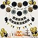 ZERODECO Birthday Decoration Set - Happy Birthday Banner, 4 Paper Fans, 6 Paper Pom Poms, 10 Hanging Swirls, 20 Balloons - Black and Gold