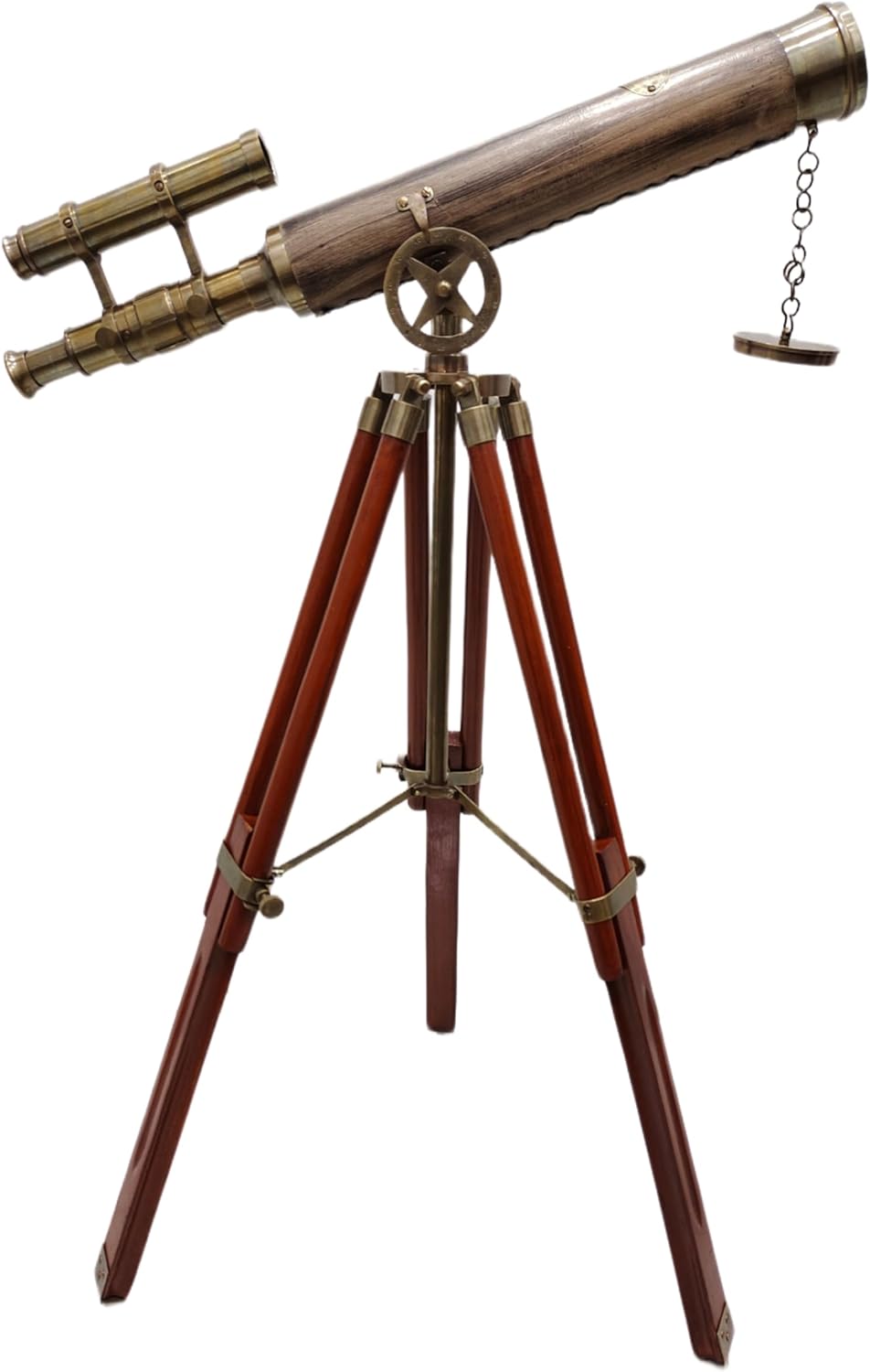 Antique Telescope Grey Leather Wooden Stand Marine Telescope Single Barrel Nautical Decor Finish Home & Office