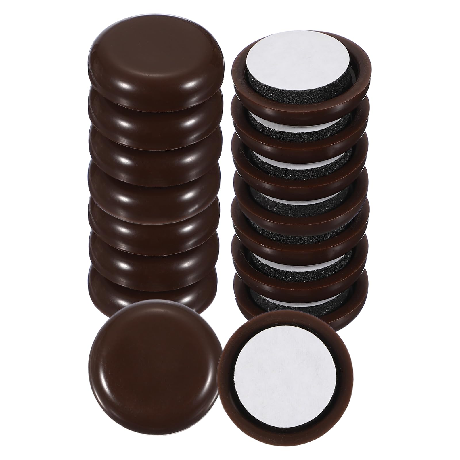 sourcing map 16 Pcs Plastic Furniture Sliders 0.9" Self-Adhesive Round Furniture Leg Protectors, Table Chairs Foot Cups Sliders Reusable Furnishing Movers for Carpet, Dark Brown