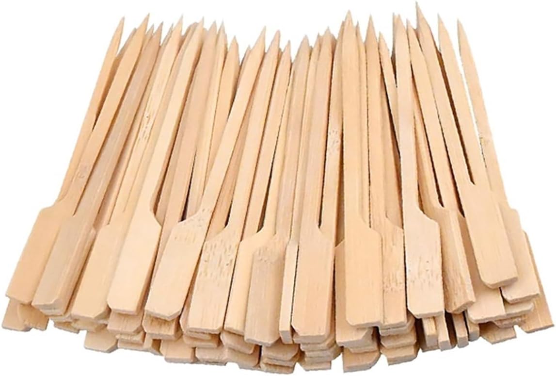 BBQ 100Pcs Sticks Barbecue Tools Natural BBQ Skewers Camping Party for Kabob Fruit Cocktail Party BBQ Tools Accessories(9cm)