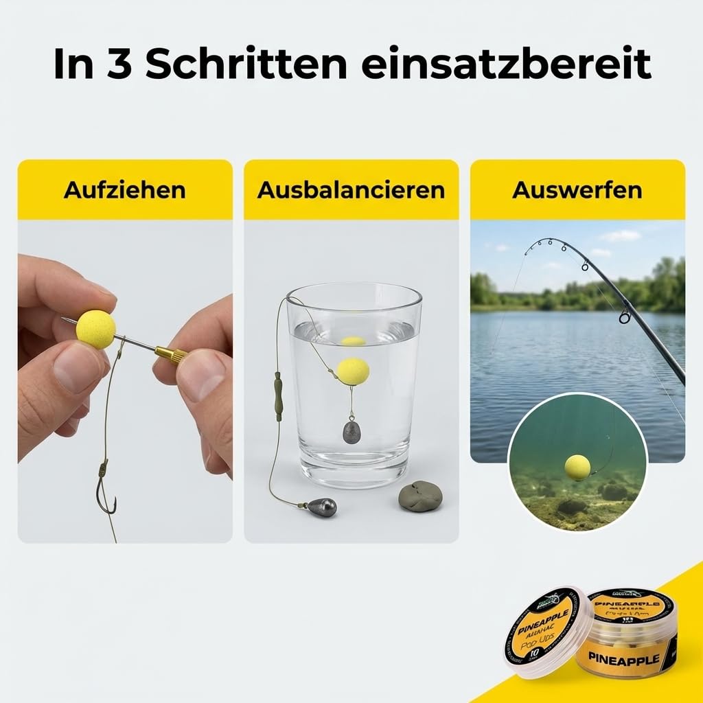 Generisch Pop-Ups Karpfen boilies Pineapple 12mm – Method Feeder Boilies, Angeln zubehör, 30g dose