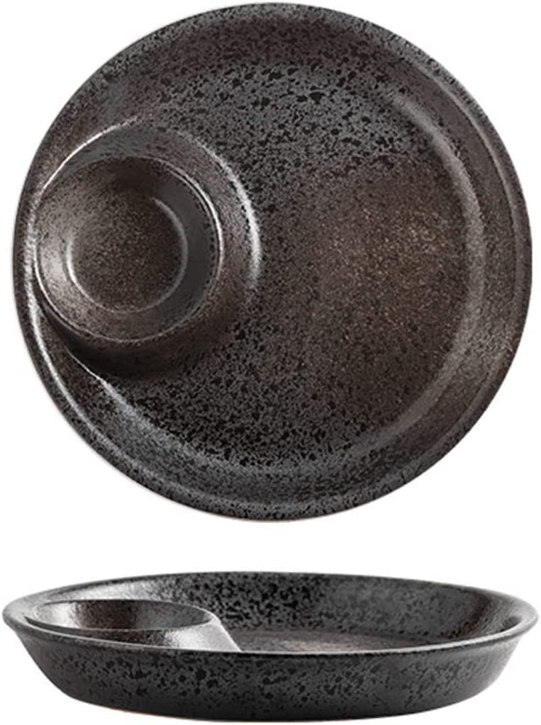 Knödelteller mit Saucenschale, Pommesschale, japanischer Stil, Set mit 2 Keramik-Chip- und Dip-Schalen, Dip- und Chips-Servierschale, Chip-Dip-Servierplatte, passend for Sushi, Knödel, Snacks – B (Far