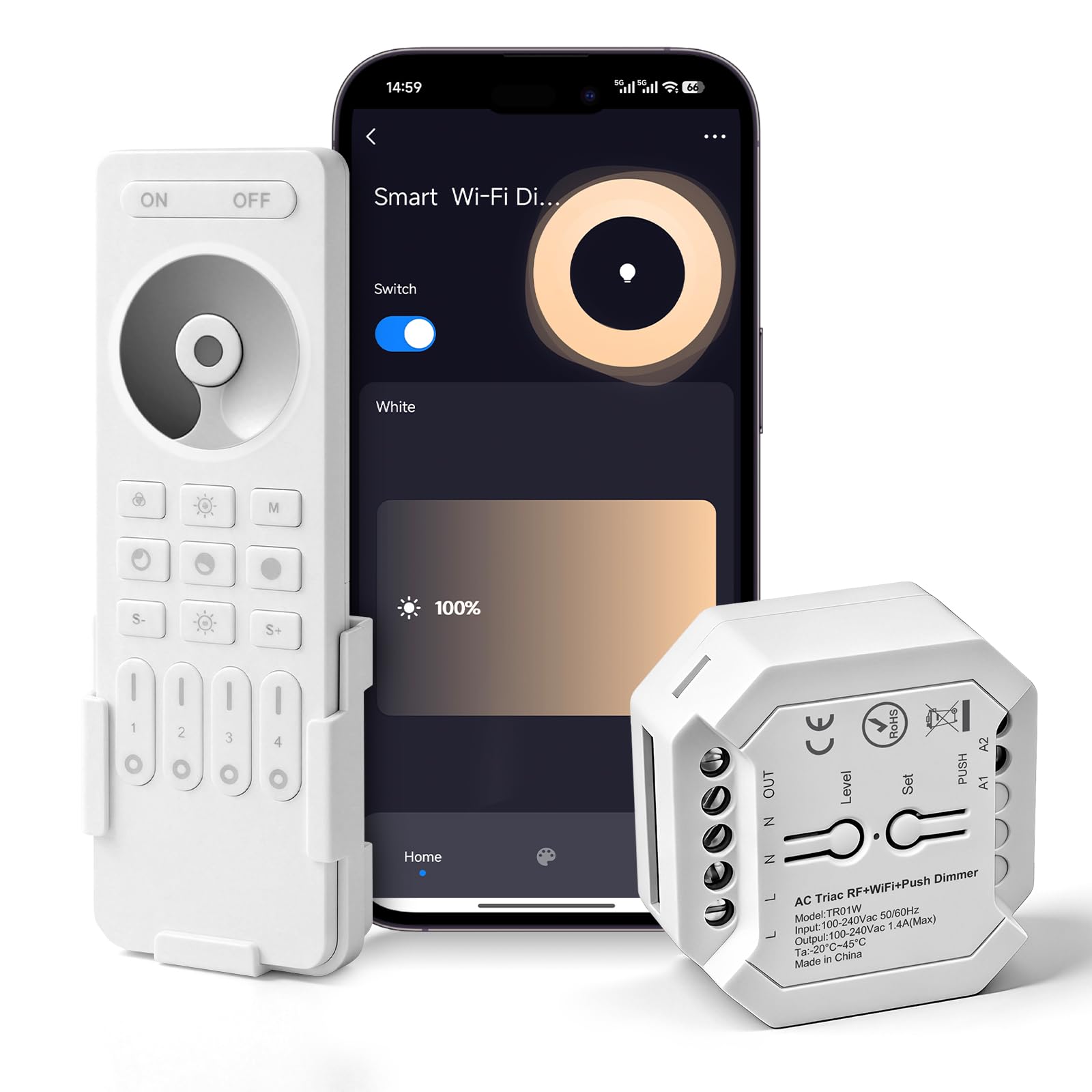 VIPMOON Variateur WiFi TR01W 2,4GHz Bundle with RC01RF Télécommande RF 4 Zones, 2 Variateurs WiFi + 1 Télécommande (3 Articles), Double contrôle app & RF, Gradation sans Scintillement