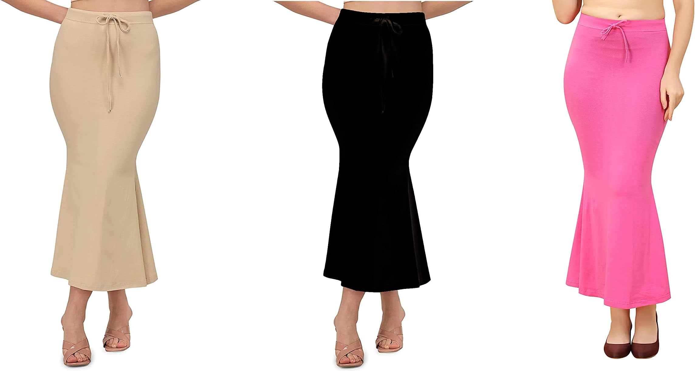 Symvi Lycra Saree Shapewear Petticoat for Women,Petticoat,Shape Wear Dress for Saree,Slim Saree Shapewear,Cotton Blended Side Slits Shape Wear (XL, Combo(Beige+Black+Pink))