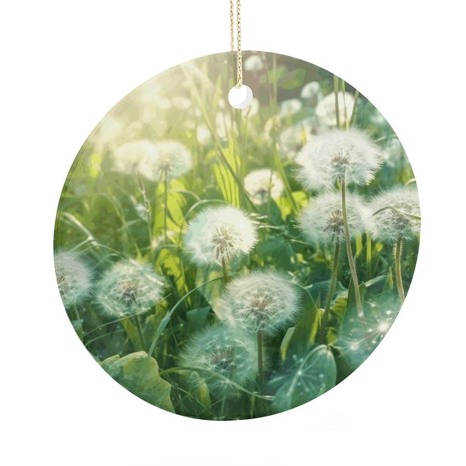 Fekiloot Style Dandelions On The Grass Christmas Ornaments 2.9 Inch Round Ceramic Ornament Keepsake Thank You Gifts For Office, Room, Home - Holiday Present Ideas