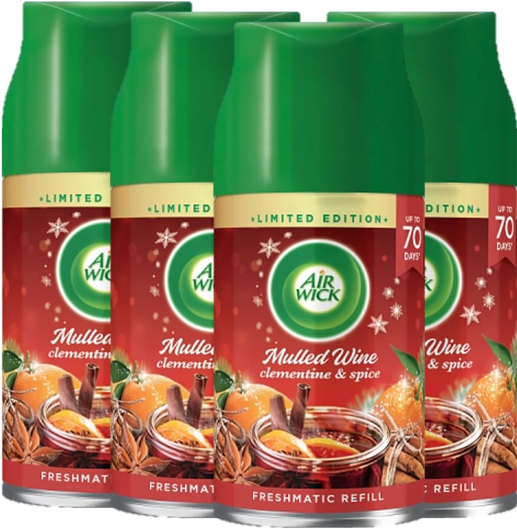 Air Wick Essential Oils Freshmatic Autospray Mulled Wine Scent, 4 Refills X 250 ml