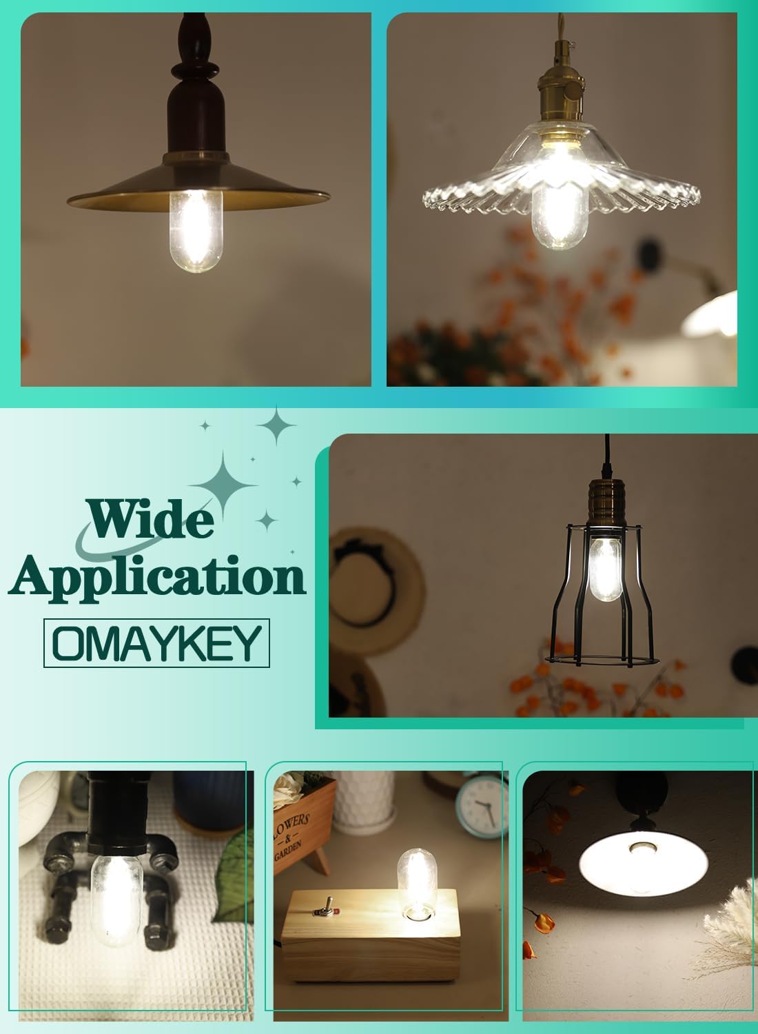 OMAYKEY 5W Dimmable LED Tubular Bulb 4000K Neutral White, 60W Equivalent 600 Lumen E26 Base, Vintage Edison Tubular T45 / T14 Clear Glass LED Filament Light Bulbs, Pack of 8