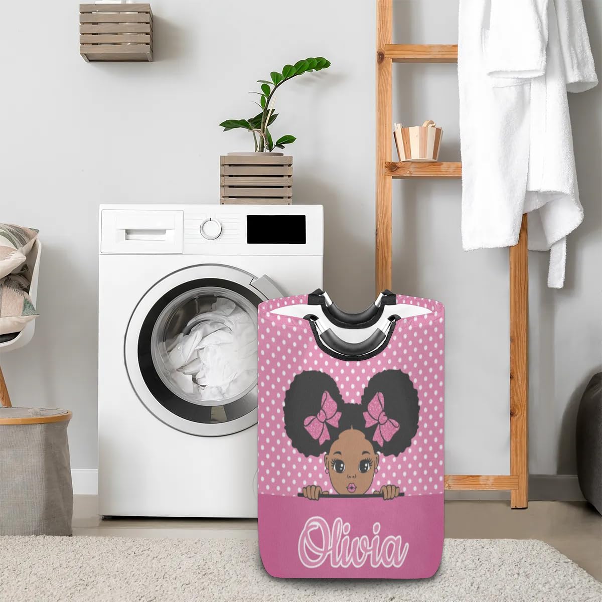 Personalized Laundry Basket with Handles, Custom Laundry Hamper with Name for Bathroom, Dirty Clothes Storage Basket Gifts for Men Women Boys Girls - Princess Girl