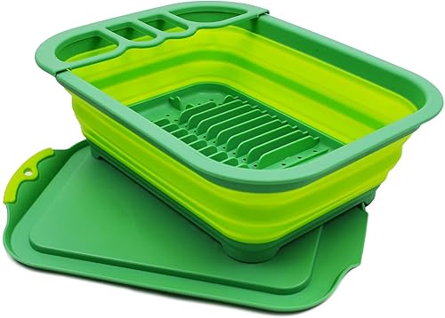 SAMMART Escurridor de platos plegable de 7.5 litros (2 galones) con escurridor Juego de escurridor plegable Organizador portátil de vajilla de