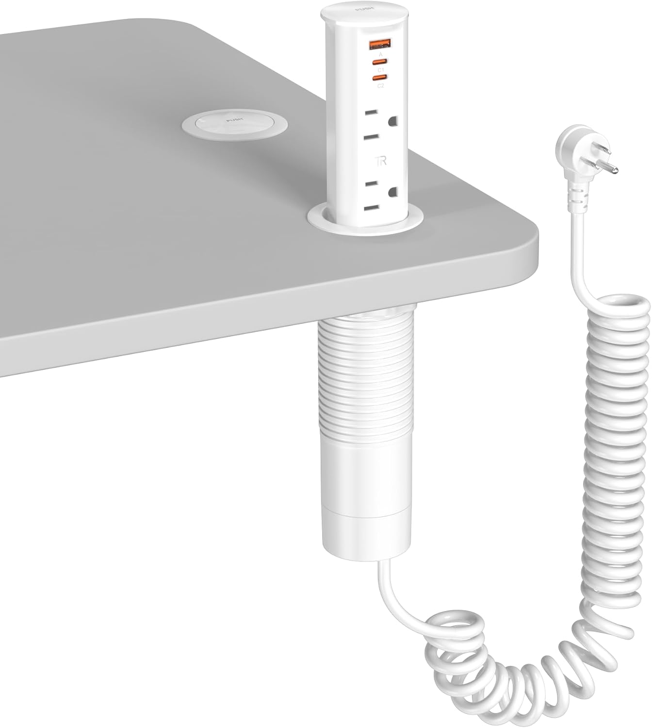 Pop Up Outlet for Countertop,Recessed Power Strip Table Outlet,Power Grommet in Drawer Outlet,Furniture Flush Mount for Desktop,20W USB C (White, 6.5FT)