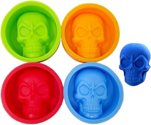 Honbay 4 moldes de silicona para caramelos de chocolate, para Halloween, cabeza de calavera, moldes de fondant, moldes para hornear, moldes de