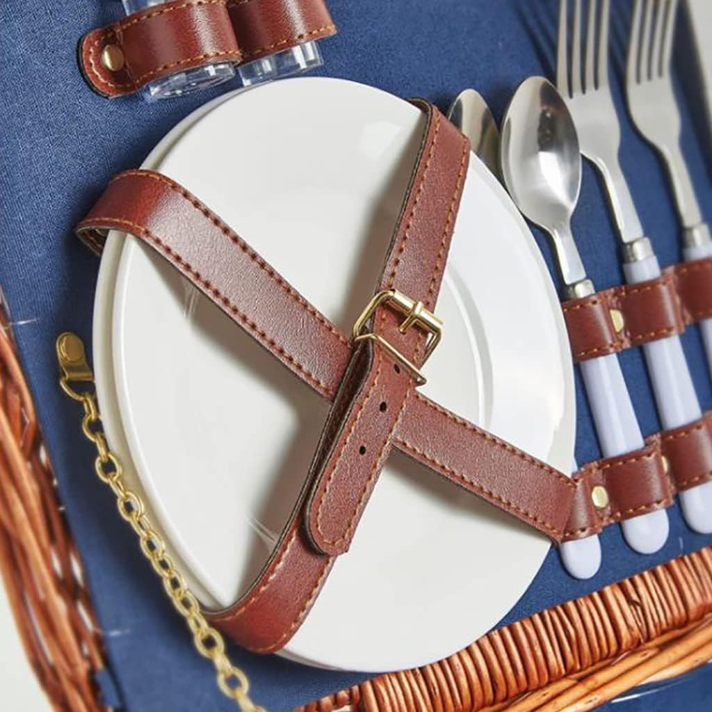 Picnic Basket 4 Person Wicker Picnic Basketr with Cutlery,Plates,Glasses,Tableware & Picnic Blanket,Vintage Rattan Picnic Baskets,Willow Picnicr Set for Camping and Out