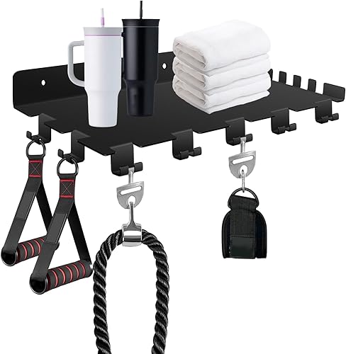 Estante flotante de 16.5 pulgadas compatible con accesorios tonales, organizador de gimnasio, estantes de pared con ganchos, almacenamiento de