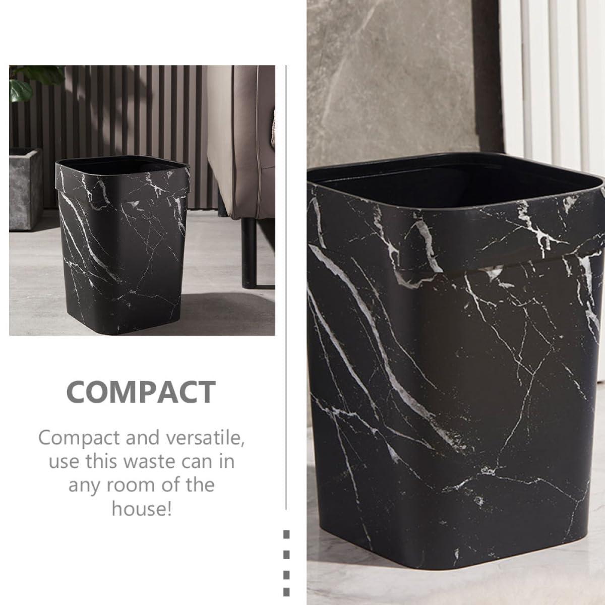 Baluue Cestino per Rifiuti Quadrato in Plastica 14L Nero Anello di Pressione Contenitore per Spazzatura da Bagno e Ufficio Cestino per Carta da Domestico per Soggiorno e Dormitorio