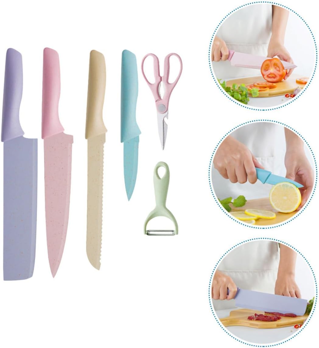 Cabilock 1 Set Stainless Steel Kitchen Knife with Scissors and Peeler Cutlery Knives for Home Cooking Ergonomic Non Slip Handles Kitchen Gadgets Variation Random Color