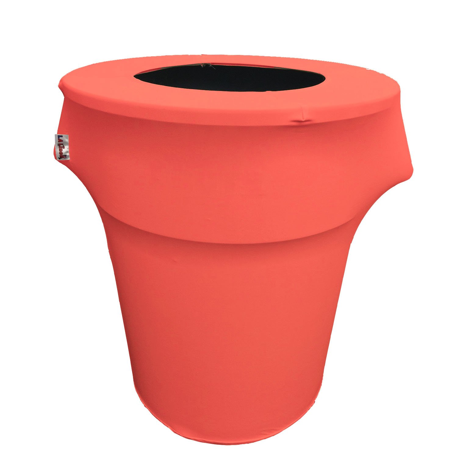 LA Linen Stretch Spandex Fitted Trash Can Cover 55-Gallon Round, Bin Waste Container Cover, Outdoor Indoor Patio Backyard Decor, Coral