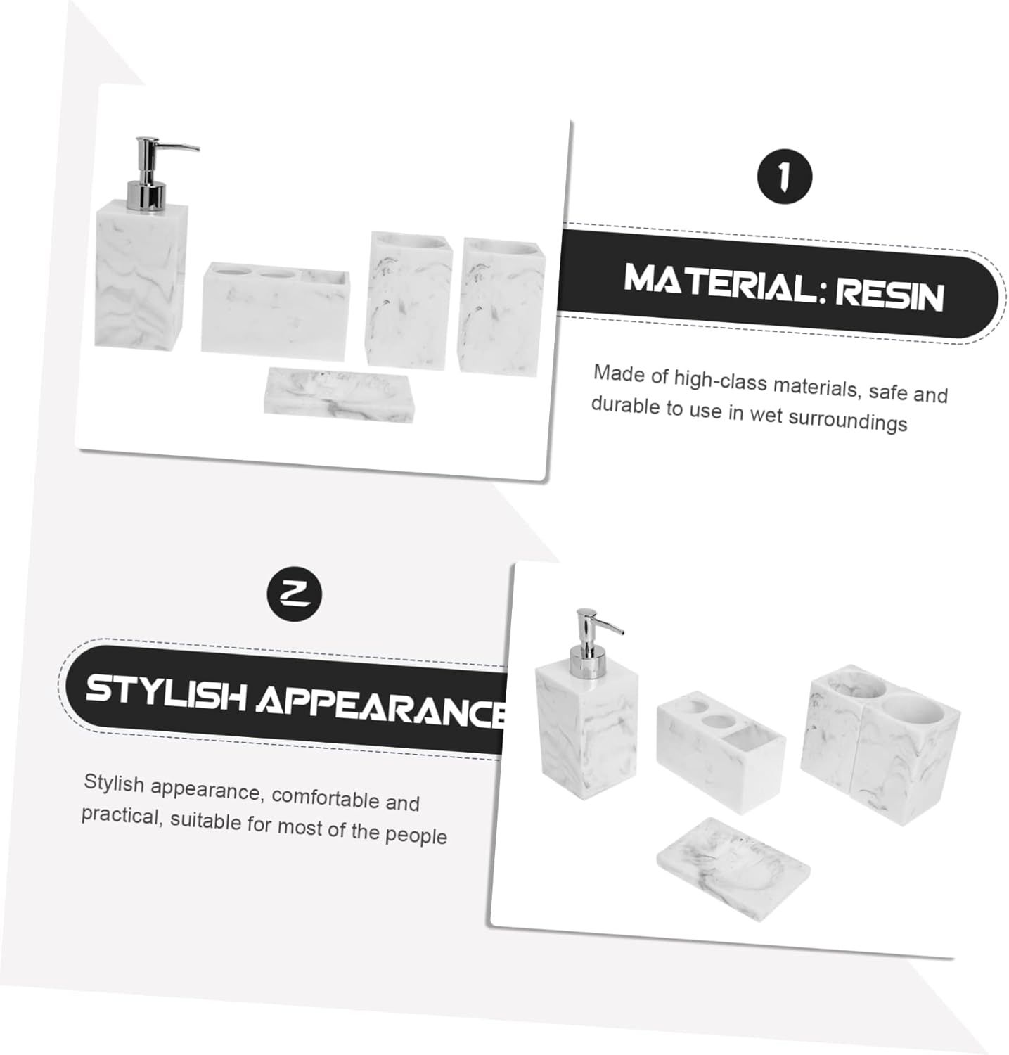 BESTOYARD Nordic Bathroom 5-Piece Set Resin Accessories Marble Finish Includes Soap Dispenser Toothbrush Holder Suitable for Home and Hotel Use