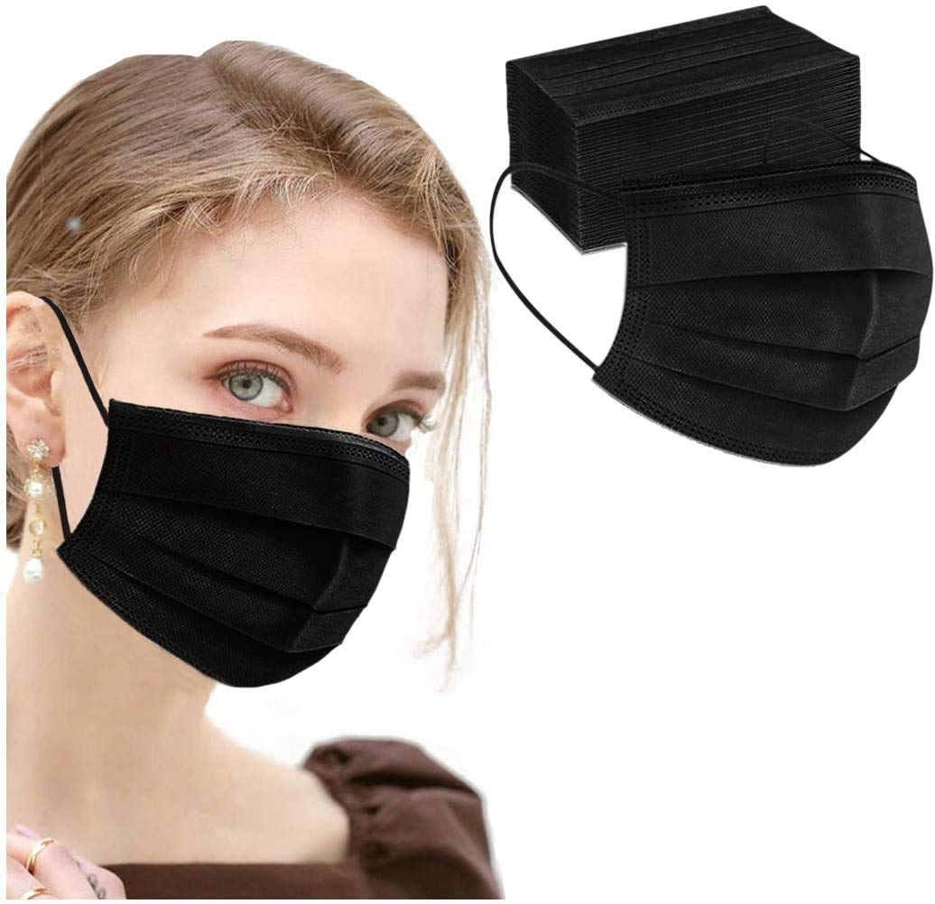 ONHUB 3 Layer Surgical Mask Disposable | Black 3 Ply Disposable Surgical Face Masks with Nose Clip | 3 Layers Disposable Use & Throw Mask with CE & ISO ≥ 95% (Black) (Pack of 50)