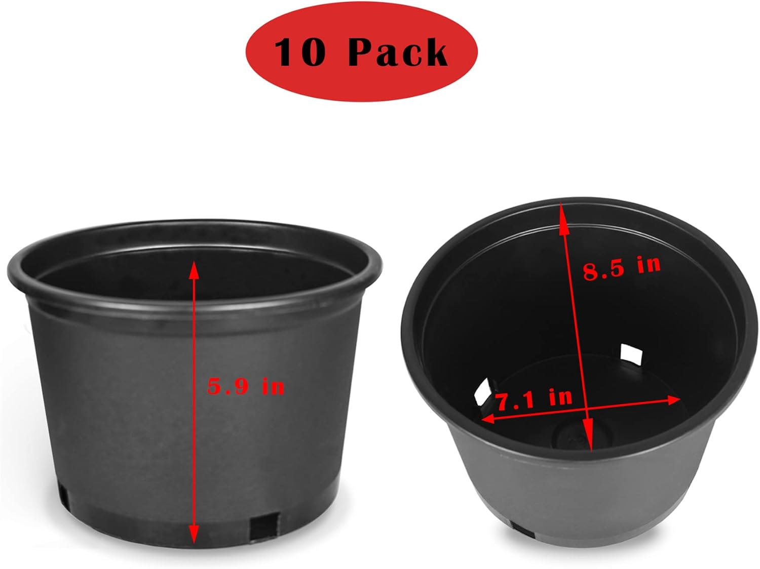 WFLNHB 10 Packs Short 2 Gallon Flexible Nursery Pot Plastic Gallon Pots for Plants Suitable for Indoor and Outdoor