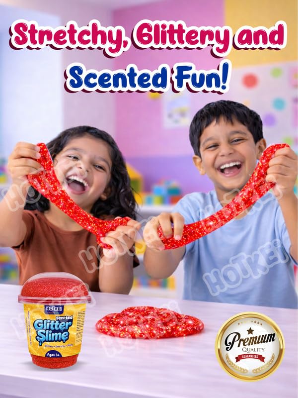 Image of HOTKEI Red Glitter Slime for Kids 3 to 10 Years Super Stretchy, Soft & Smooth Premium Shiny Slime Non-Toxic Sparkle Fun Slimy Toy Birthday & Return Gift for Kids Boys and Girls