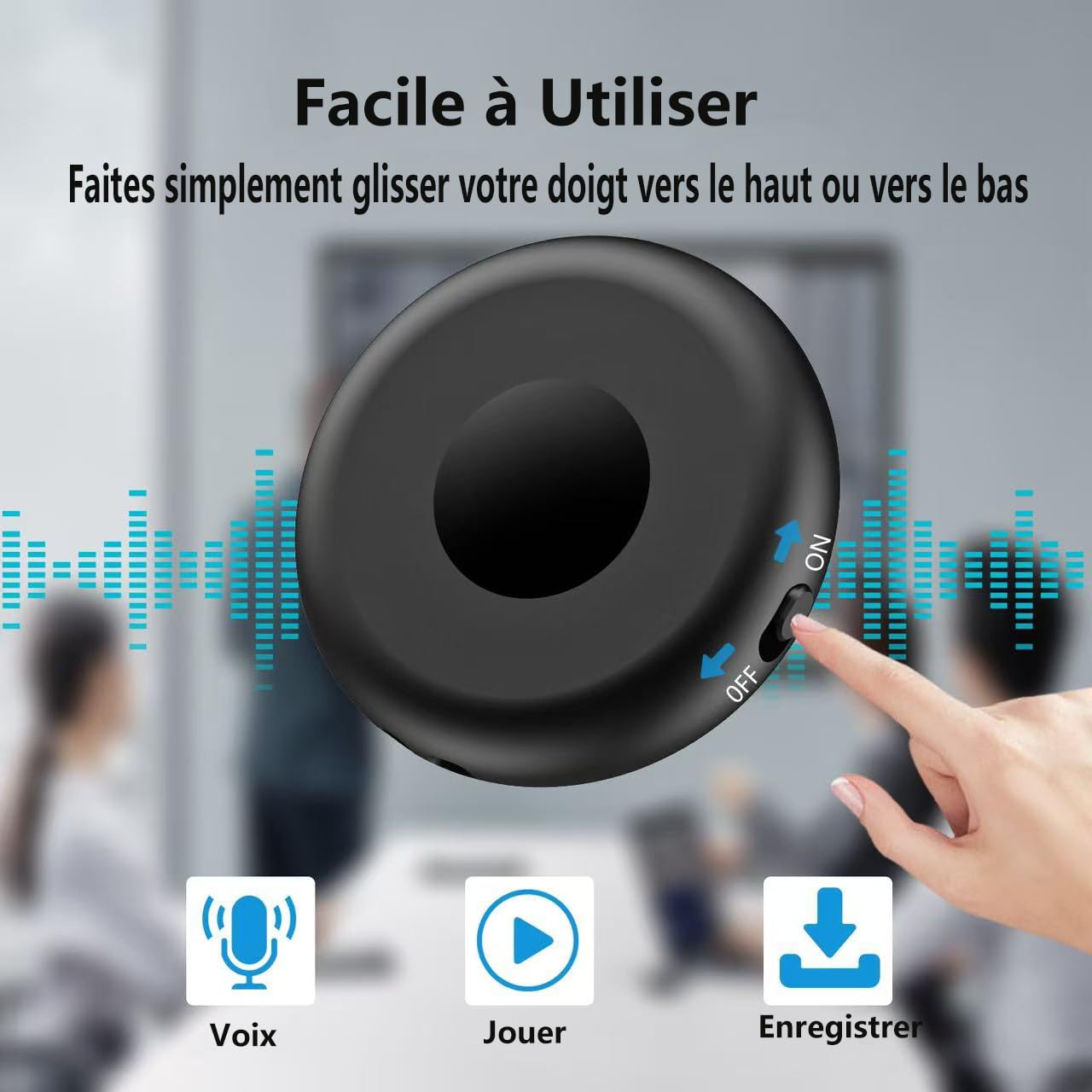 Enregistreur Vocal Espion, Rechargeable par USB, Mémoire 64 Go, Dictaphone Vocalet Activation, Dictaphone Enregistreur Vocal pour Cours, Réunions, Entretiens