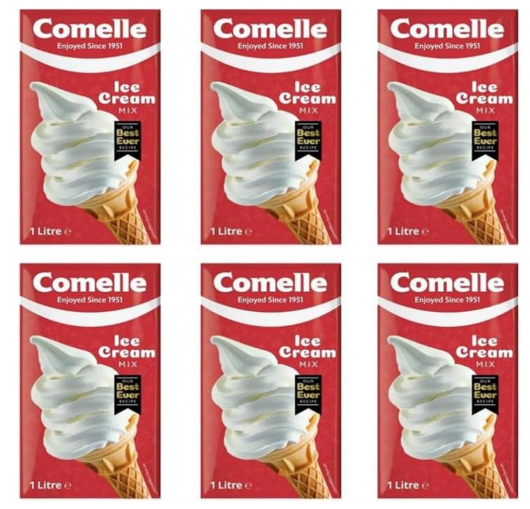 Comelle Ice Cream Mix Vanilla Soft Serve | Instant Ready to Freeze | UHT | Long Life Dairy Skimmed Milk | Sundea Mousse Dessert Shake | With Lucky Boy Greetings Card (6x1Lt)