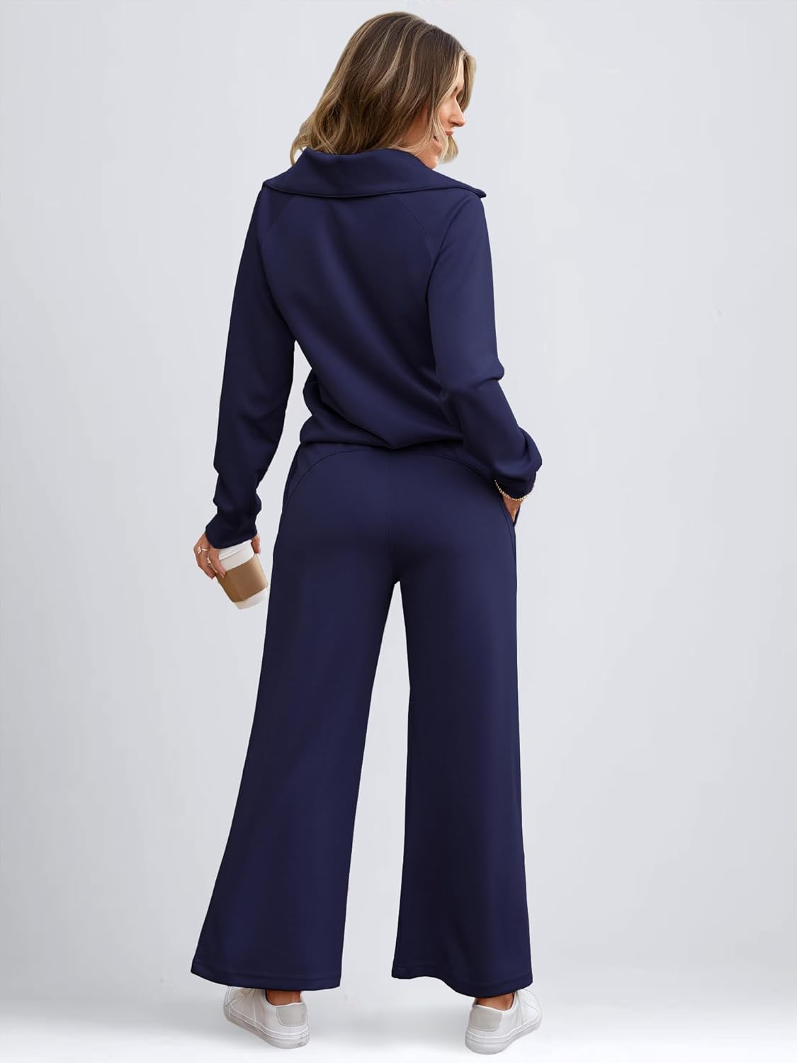 Women's 2 Piece Sweatsuit Outfits 2025 Fall Casual Tracksuit Sweat Lounge Sets - Image 3