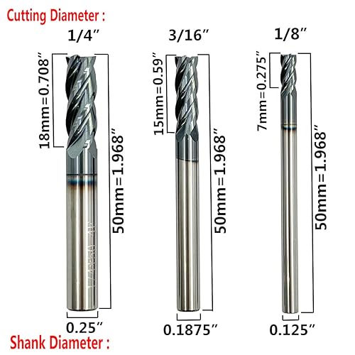 Miniatura 4 de 6 piezas de 1/2 pulgada 3/8 pulgadas 5/16 pulgadas 1/4 pulgadas 3/16 pulgadas 1/8 pulgadas 1/8 pulgadas molino de carburo cuadrado, 45 grados de un