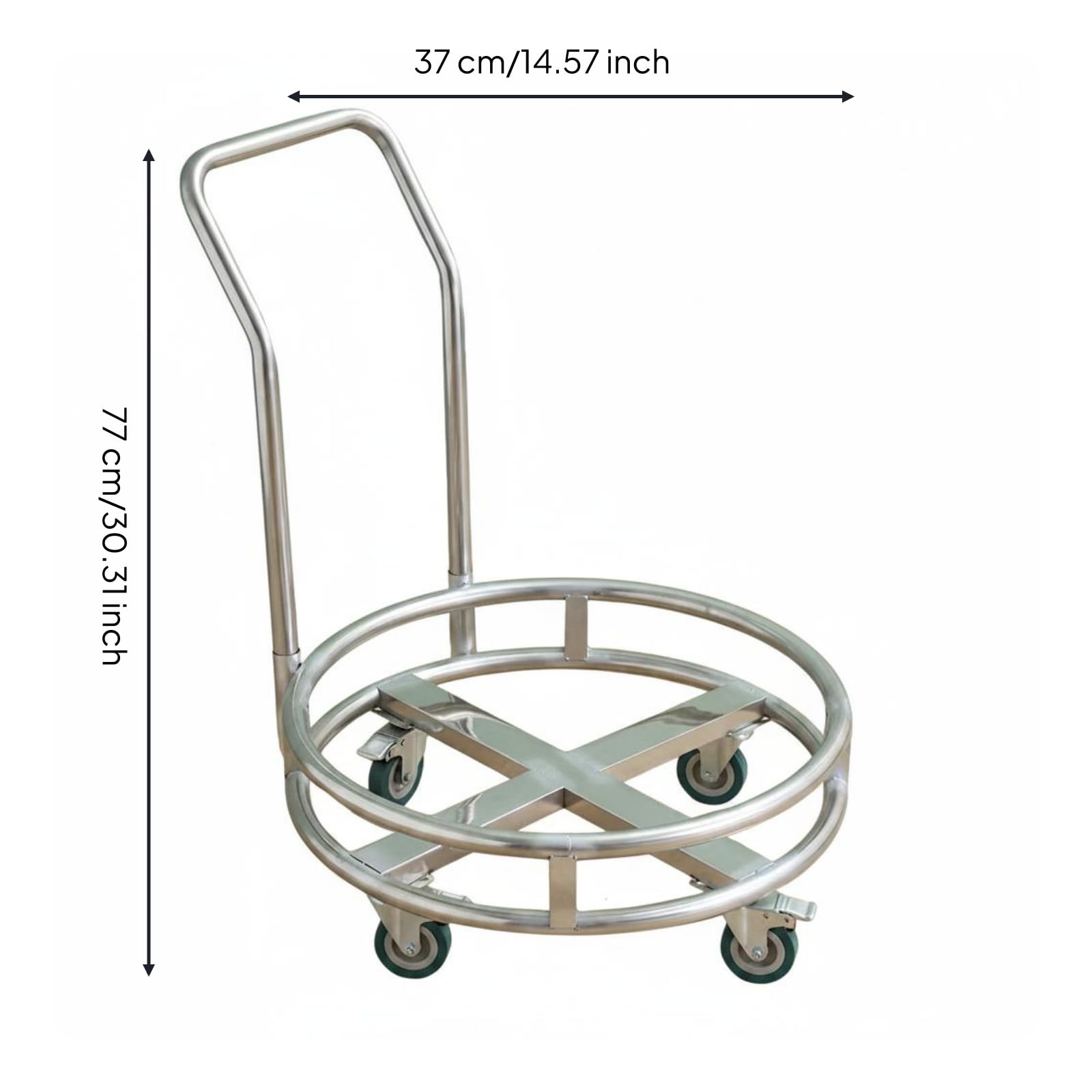 Carrello Portasecchi Inox Carrello Trolley Carrello da Cucina Carrello di Servizio con Acciaio Spesso per Stabilità E Carico Elevato Ruote Scorrevoli, 37 Cm, Con Freno E Maniglia Di Spinta