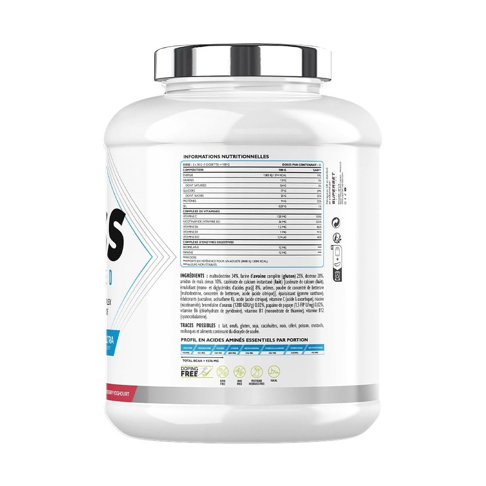 Superset Nutrition - Mass Advanced (2,5kg) - Gainer - Favorise le gain de masse musculaire et la récupération, apport important en calories + Vitamines - Énergie et digestion améliorées - Fraise