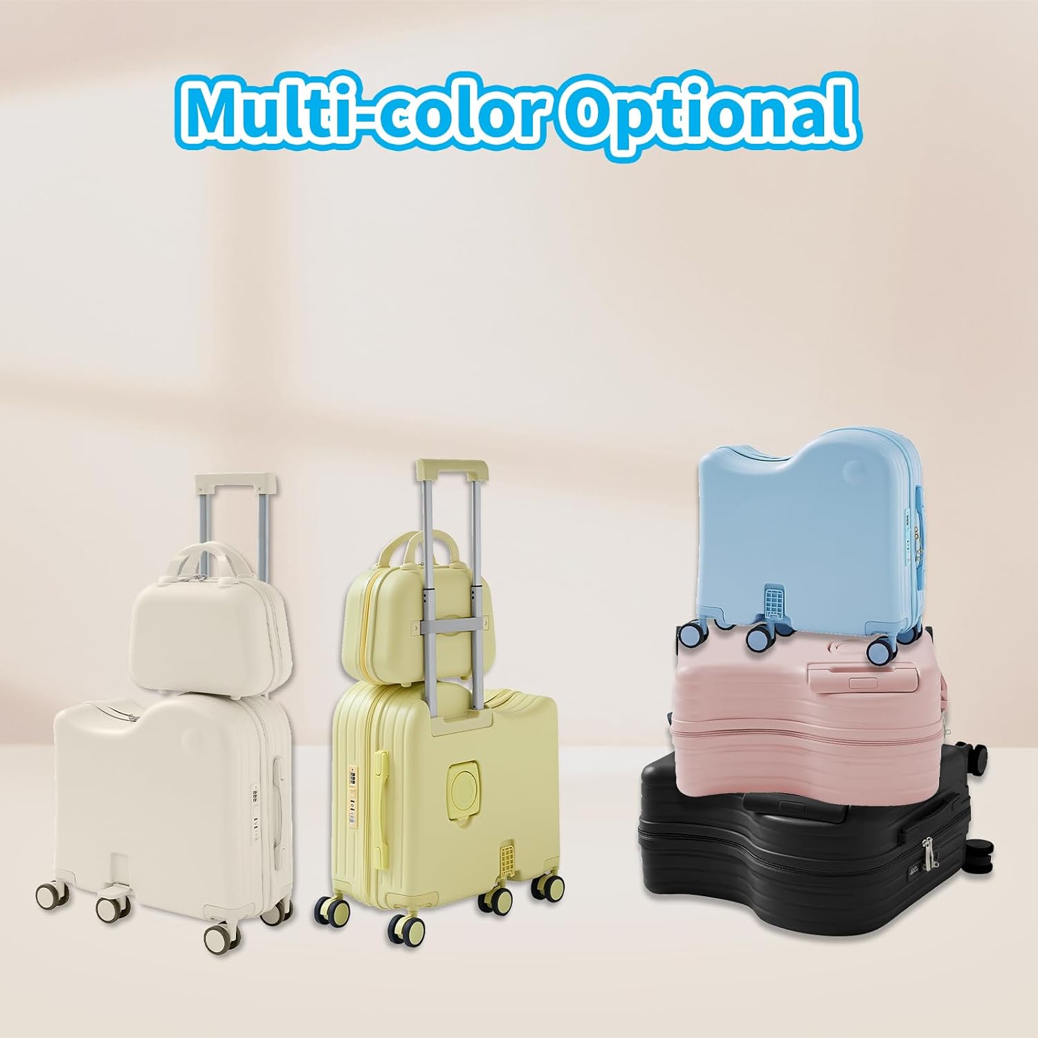 6-Wheel Ride On Luggage with Portable Bag, Foldable Footrest, Carry On Suitcase with Adjustable Handle, TSA Lock, Type-C& USB Interface,Hidden Cup Holder for kids.