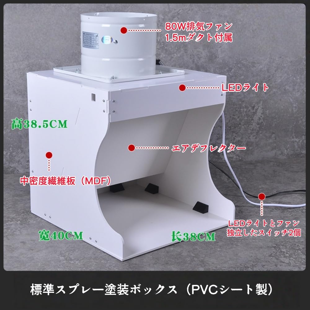 Amazon | スプレー塗装ボックス LEDライトと80W排気ファン付き