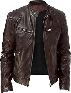 2025 Veste d'hiver à col montant pour homme en cuir synthétique avec fermeture éclair - Veste de motard à manches longues - Pull chaud pour homme