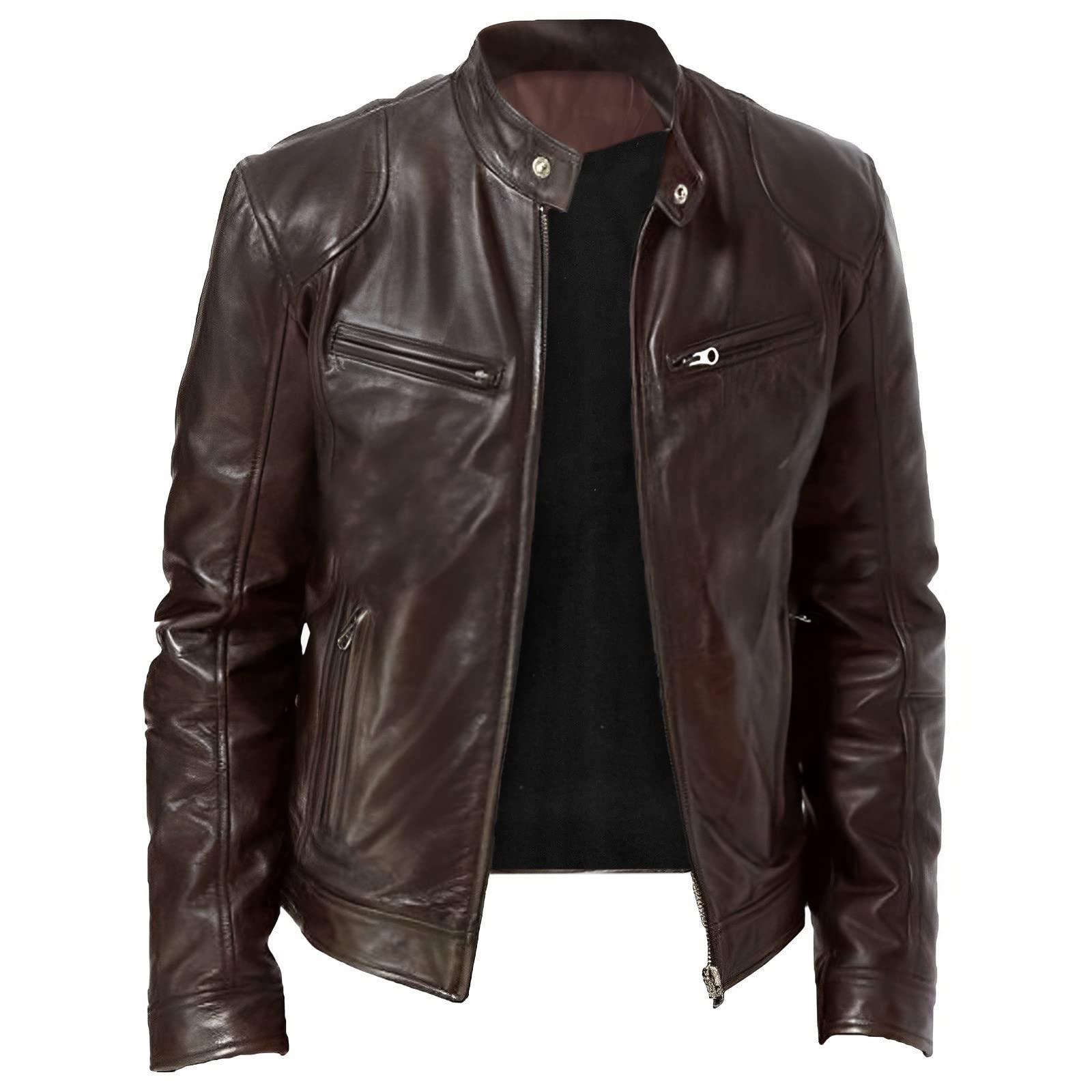 Generisch Laufjacke Herren Atmungsaktiv Reißverschluss Kunstleder Bikerjacke Langarm Jacke Laufsport Herren (Brown, XXXL)