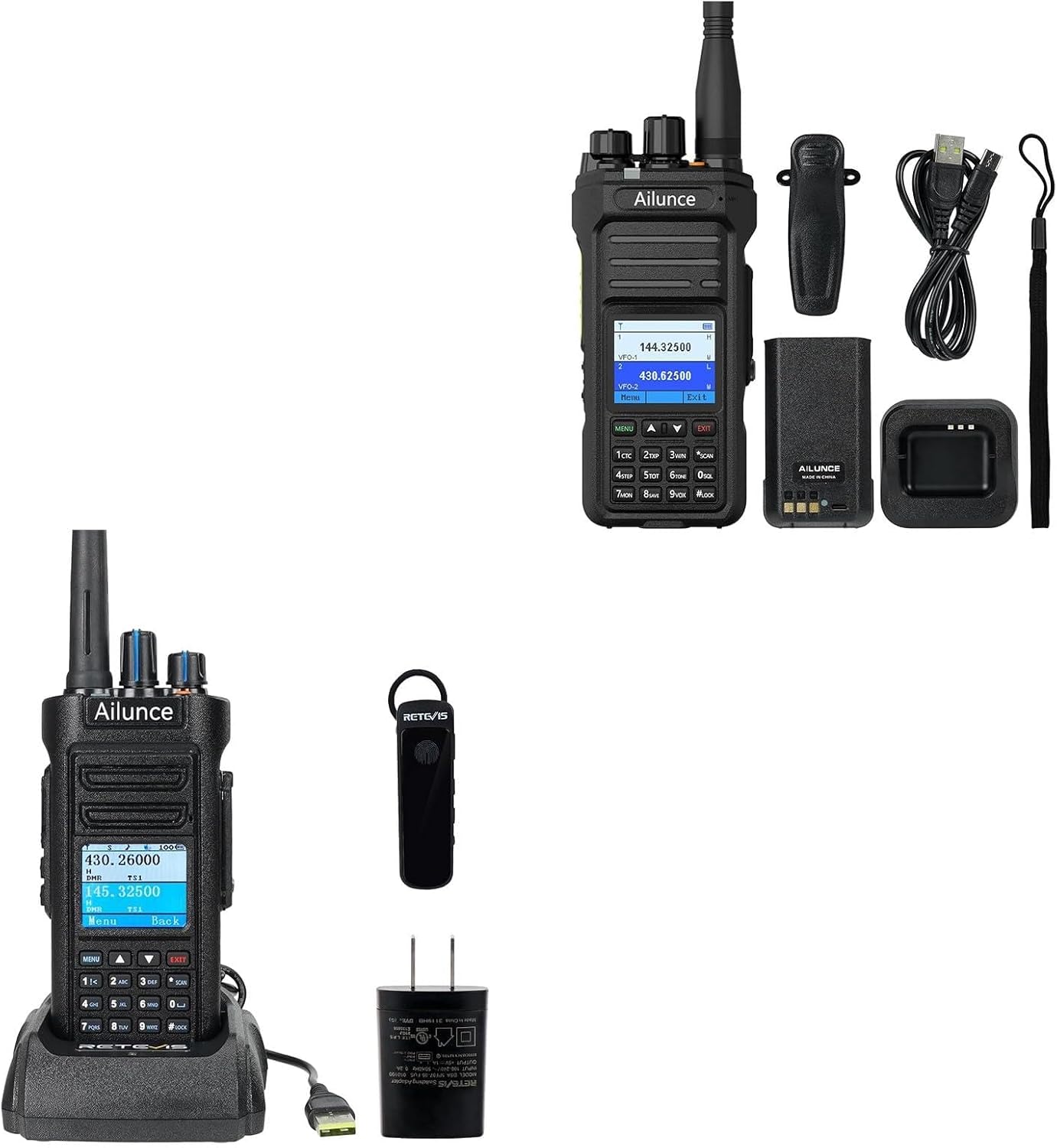 Retevis Ailunce HD2 DMR Radio with GPS, Bluetooth, Bundle with Retevis Ailunce HA1UV Dual Band Ham Radio, Digital Two Way Radio, 500K Contacts NOAA Emergency, Long Range Digital Analog Amateur Radio