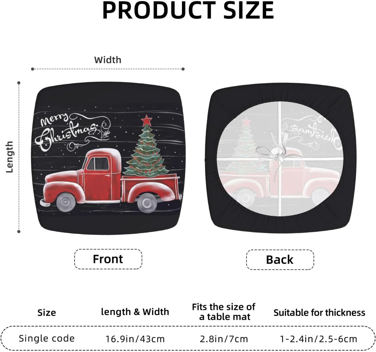 Set of 6 Removable Chair Seat Covers for Dining Room, Merry Christmas Snow Stretchable Office Kitchen Chair Slipcovers Cushion Protector Xmas Tree Truck Furniture Decor, 16.9x16.9 Inches